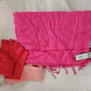 APT 9 Snapdragon Pink Scarf Wrap+ Headband & Finger-less Gloves